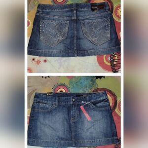 Express Premium Denim Dark Wash Embellished Bling Pocket Jean Skirt Size 10 NWT